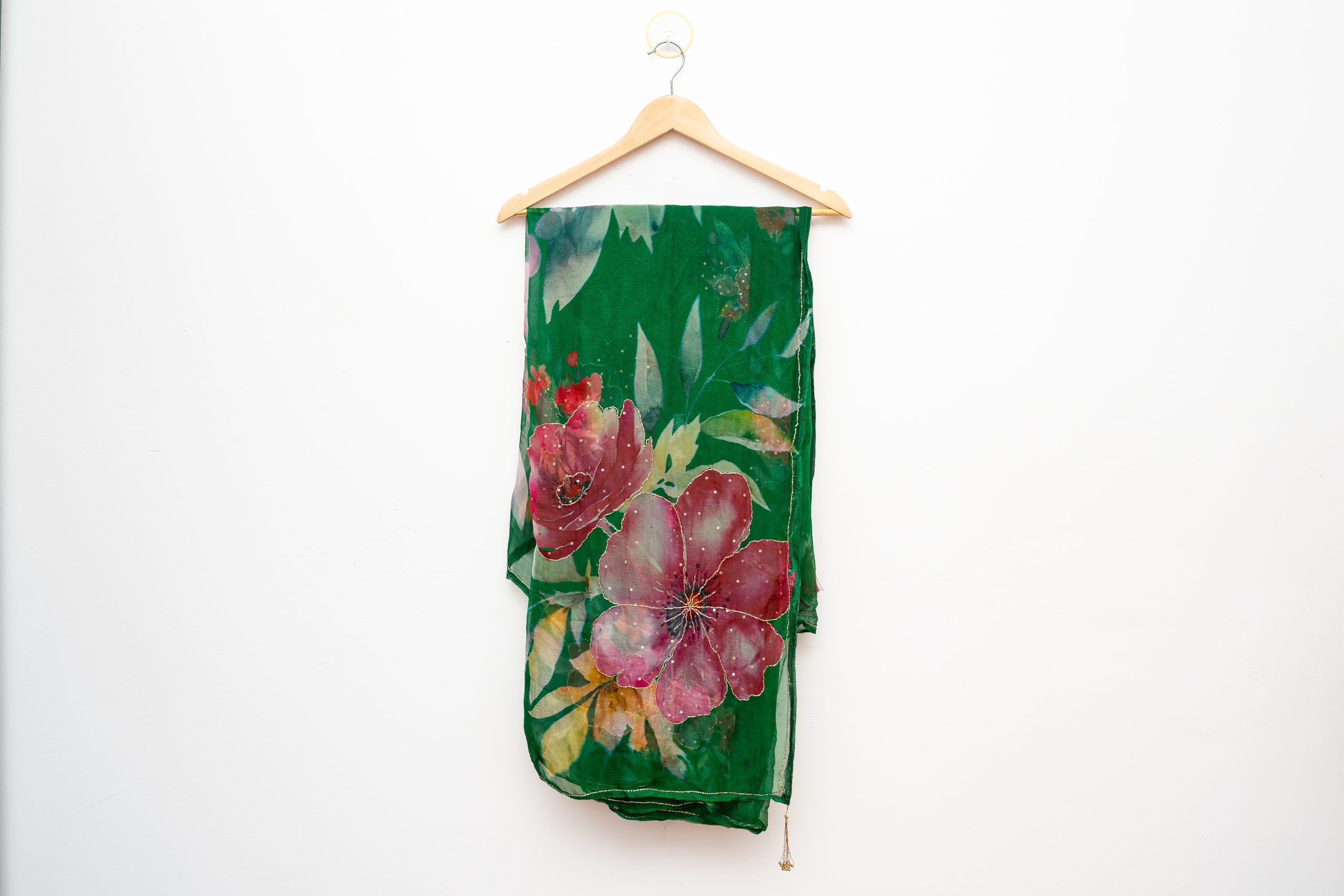Green saree with big flower print